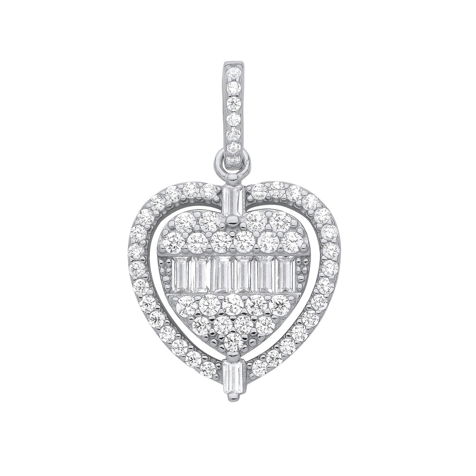 Silver Heart Halo Style Cubic Zirconia Pendant - Fine Necklace - Certified Authentic – Luxury Jewellery by Imperial Ti